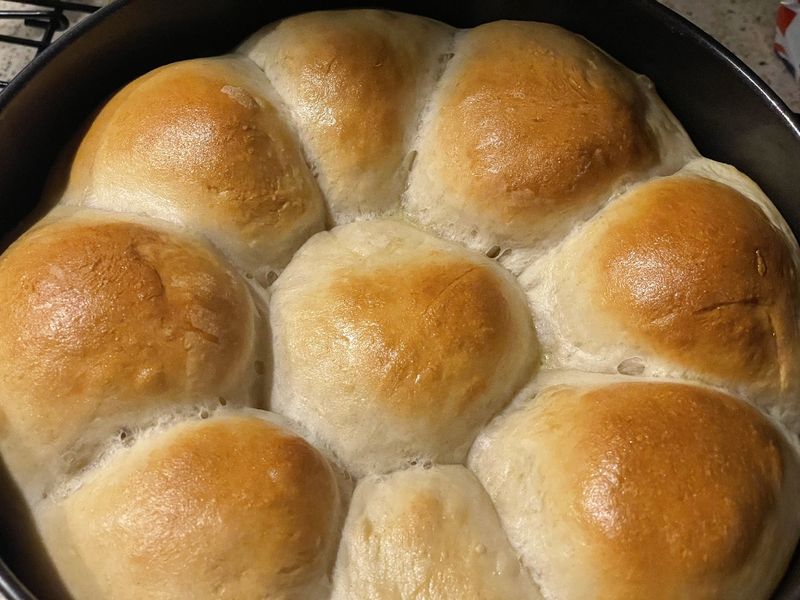 Warm and fluffy bread rolls, made by yours truly