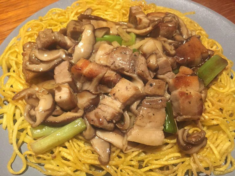 a plate of crispy fried noodles