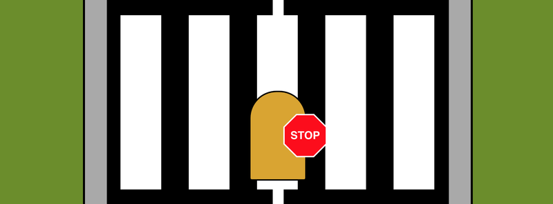 a cartoonised-image of a crossing guard holding a stop sign at the middle of a crosswalk