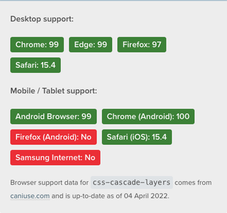 A screenshot of my component which displays browser support for given HTML/CSS/JavaScript/Web features