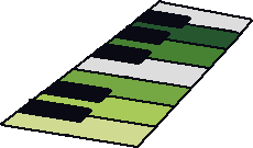 A simple pixel-art graphic of some piano keys where the keys of the C Major Pentatonic scale are highlighted