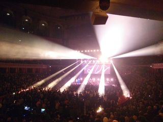 The band, Snarky Puppy, playing on the stage at Royal Albert Hall.
